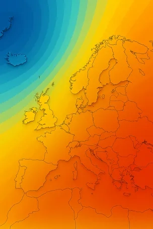 Color-coded climate temperature map of Europe