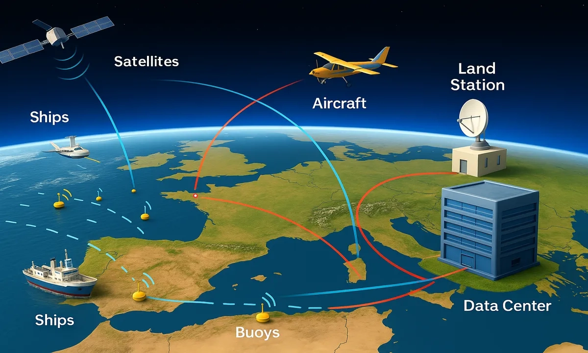 Global climate observation network illustration